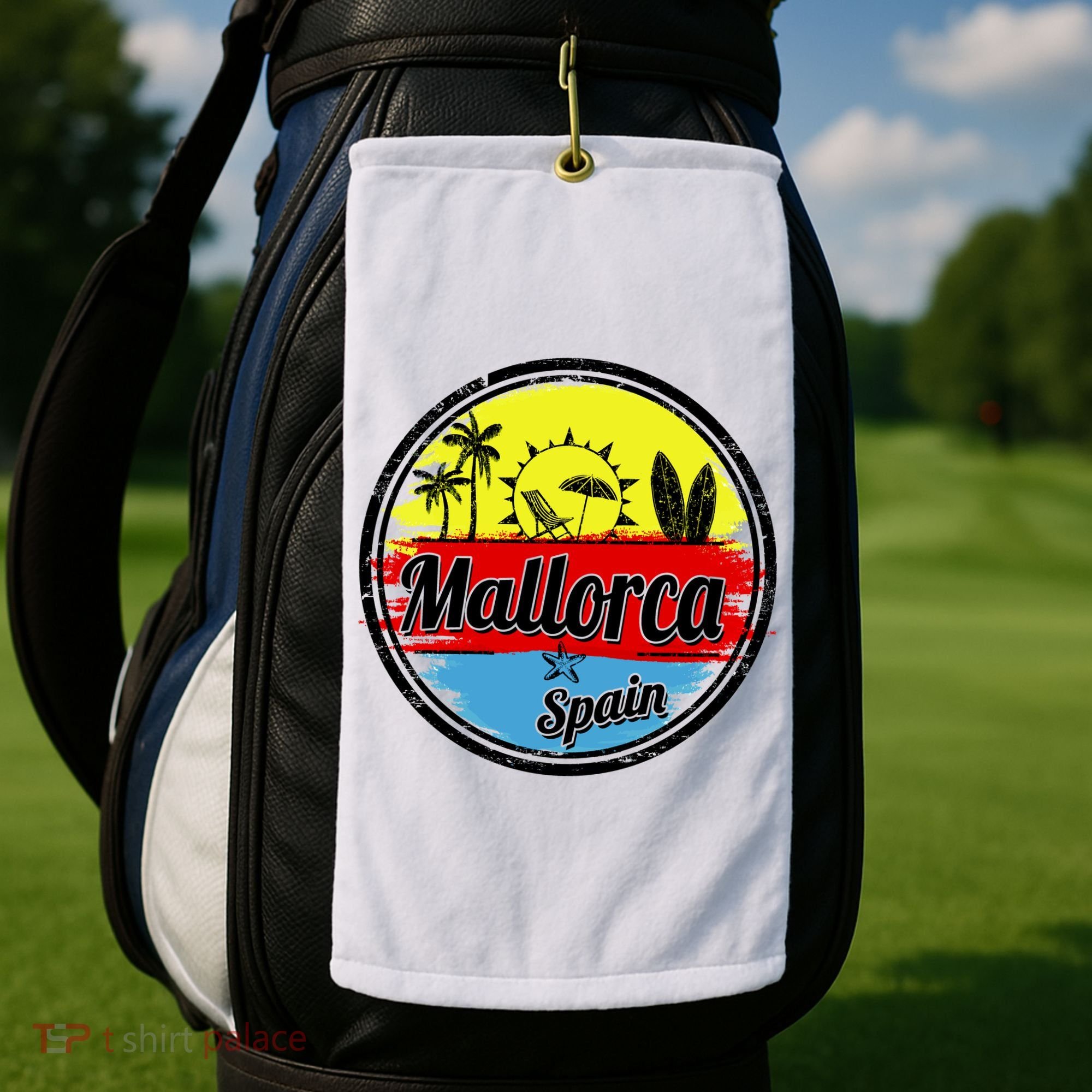 Mallorca Spain Retro Circle Golf Towel