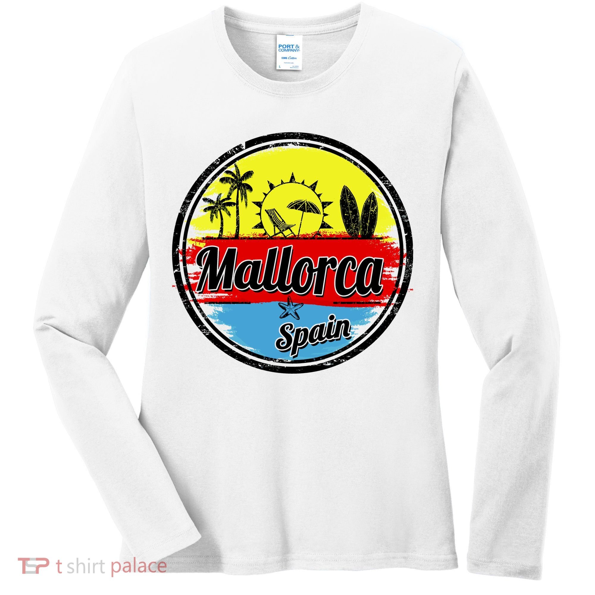 Mallorca Spain Retro Circle Women's Long Sleeve Shirt