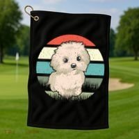 Maltese Dog Retro Golf Towel thumb 1