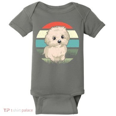 Maltese Dog Retro Baby Bodysuit