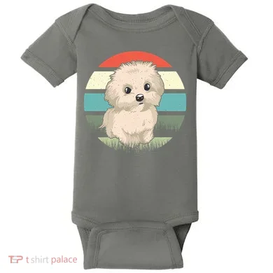 Maltese Dog Retro Baby Bodysuit