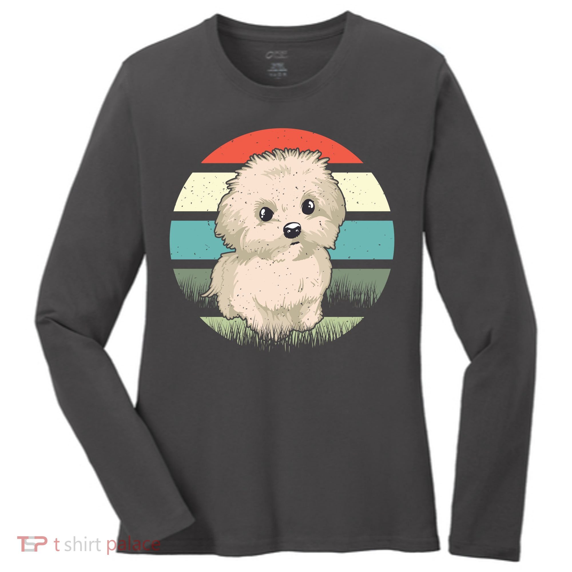 Maltese Dog Retro Women's Long Sleeve Shirt