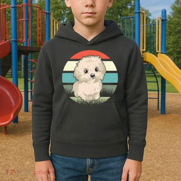 Maltese Dog Retro Kids Hoodie