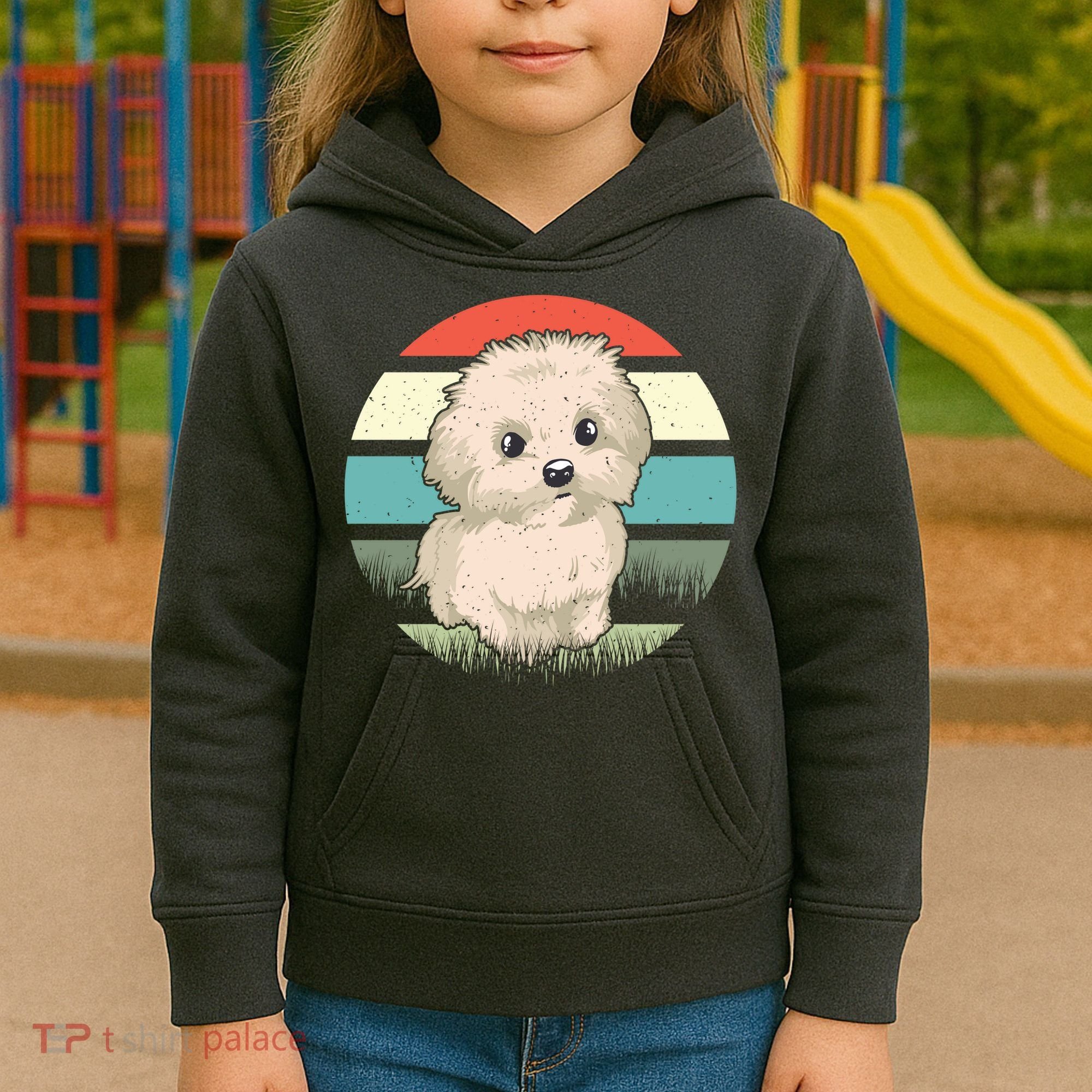 Maltese Dog Retro Kids Hoodie