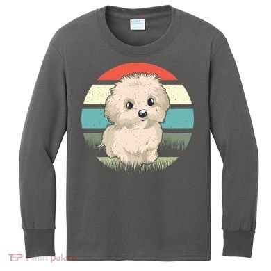 Maltese Dog Retro Kids Long Sleeve Shirt
