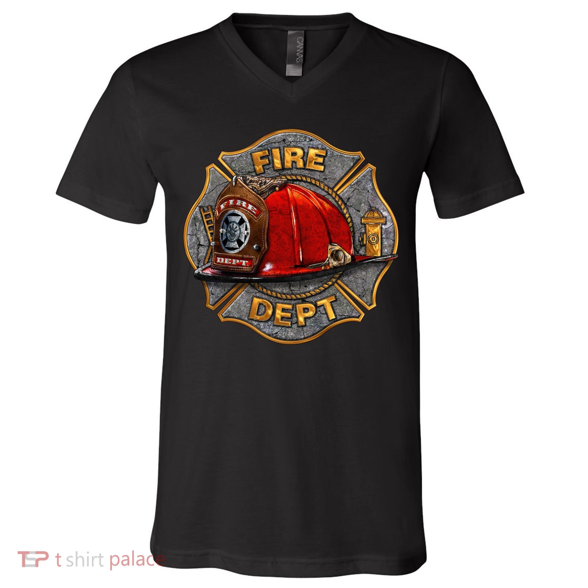 Maltese Fire Dept. Helmet V-Neck T-Shirt