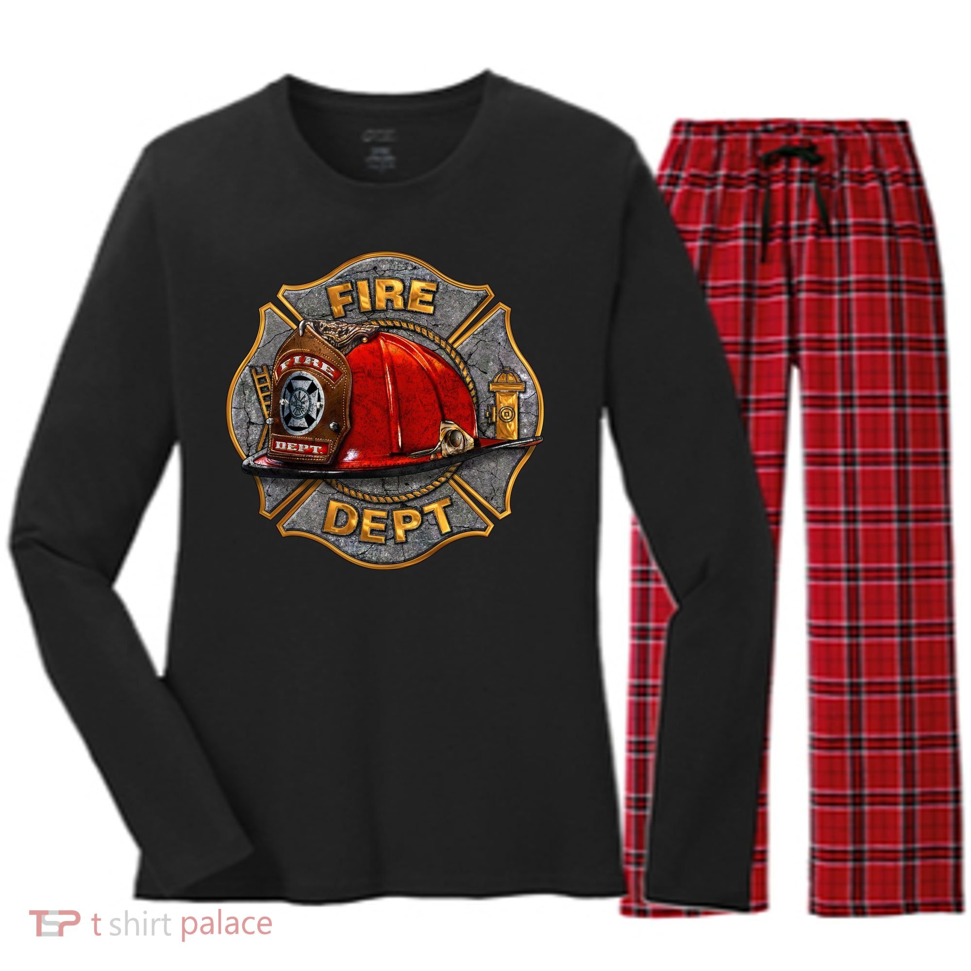 Maltese Fire Dept. Helmet Women's Long Sleeve Flannel Pajama Set 