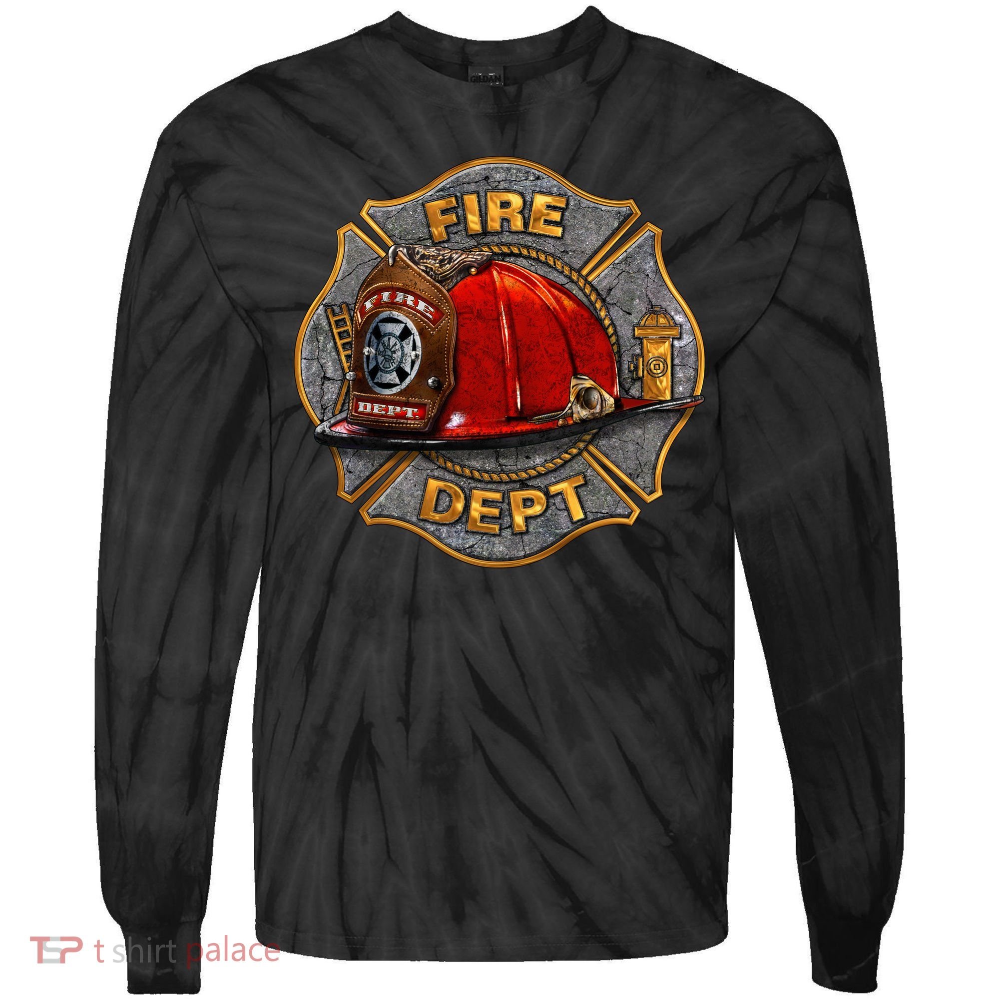 Maltese Fire Dept. Helmet Tie-Dye Long Sleeve Shirt