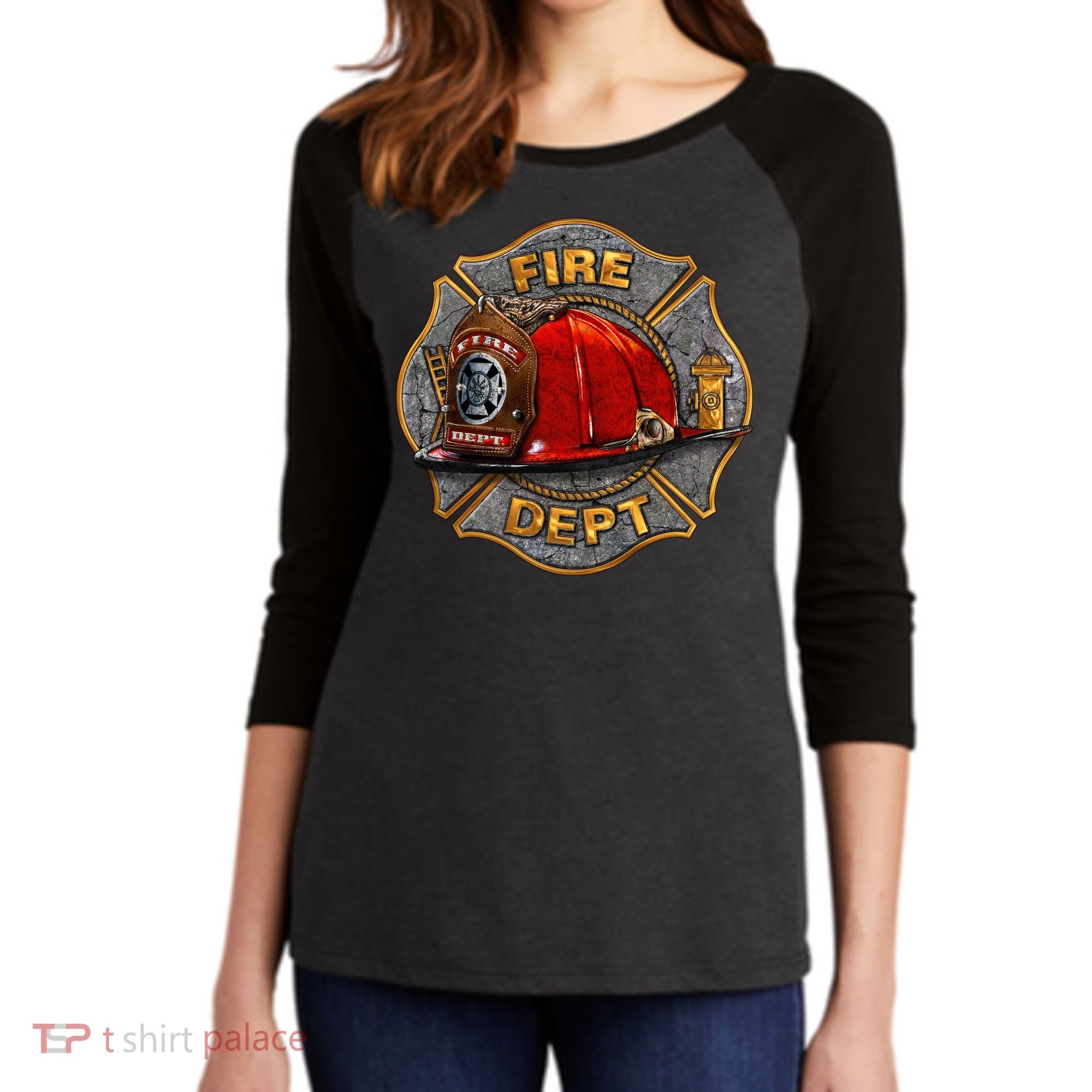 Maltese Fire Dept. Helmet Women's Tri-Blend 3/4-Sleeve Raglan Shirt