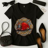 Maltese Fire Dept. Helmet Women's V-Neck T-Shirt thumb 2