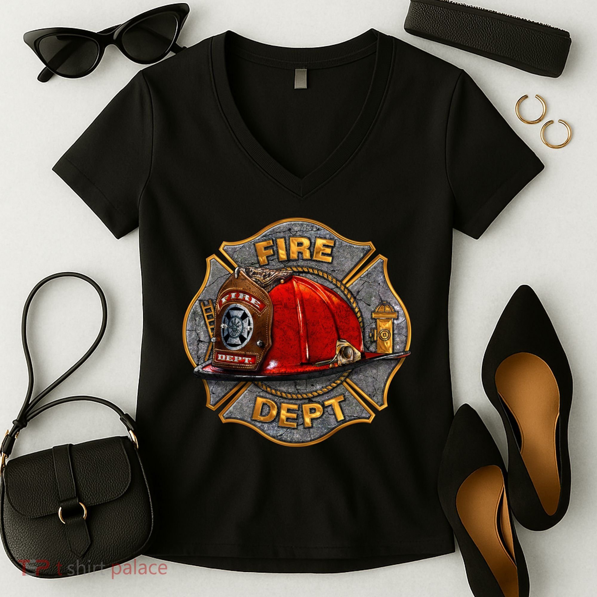Maltese Fire Dept. Helmet Women's V-Neck T-Shirt