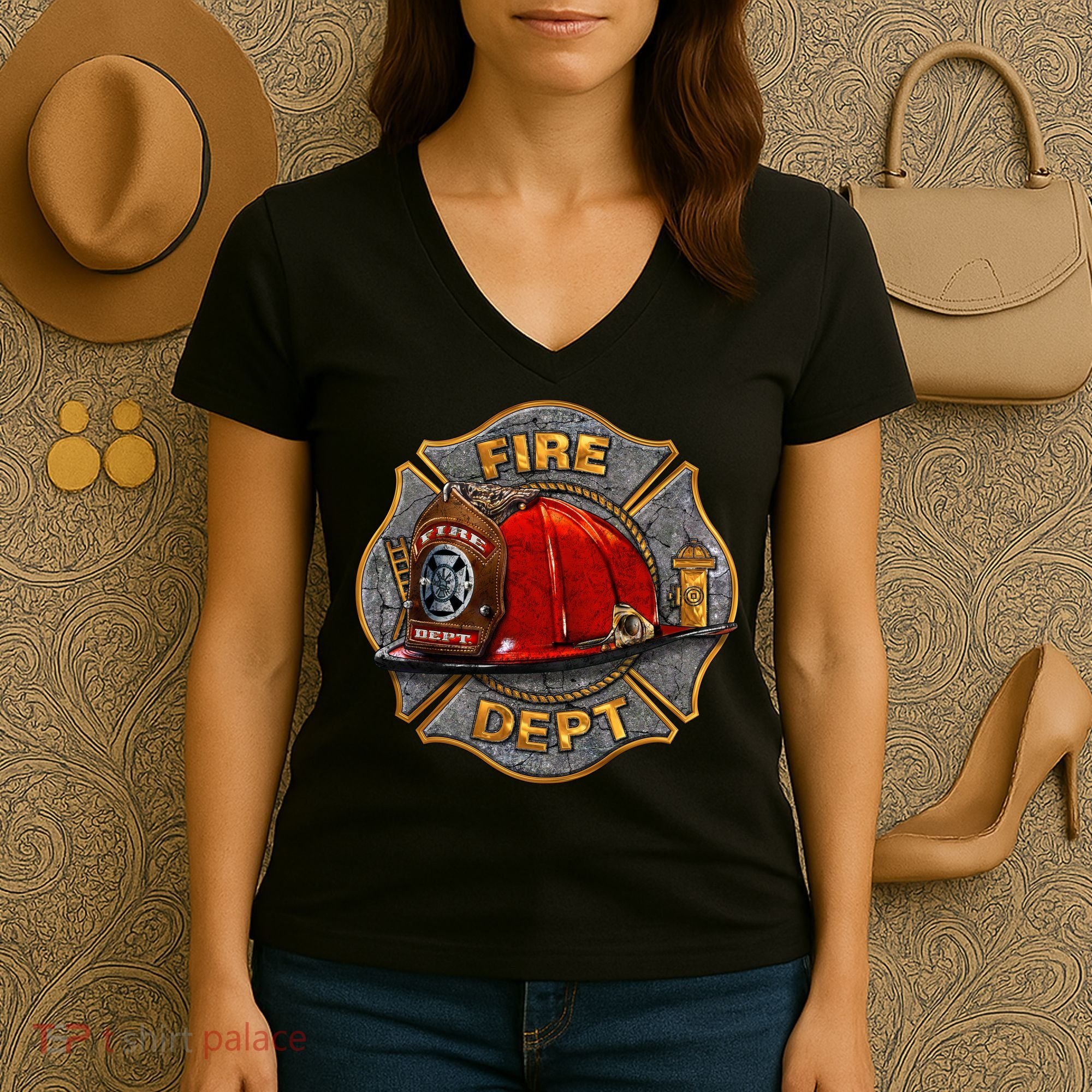 Maltese Fire Dept. Helmet Women's V-Neck T-Shirt
