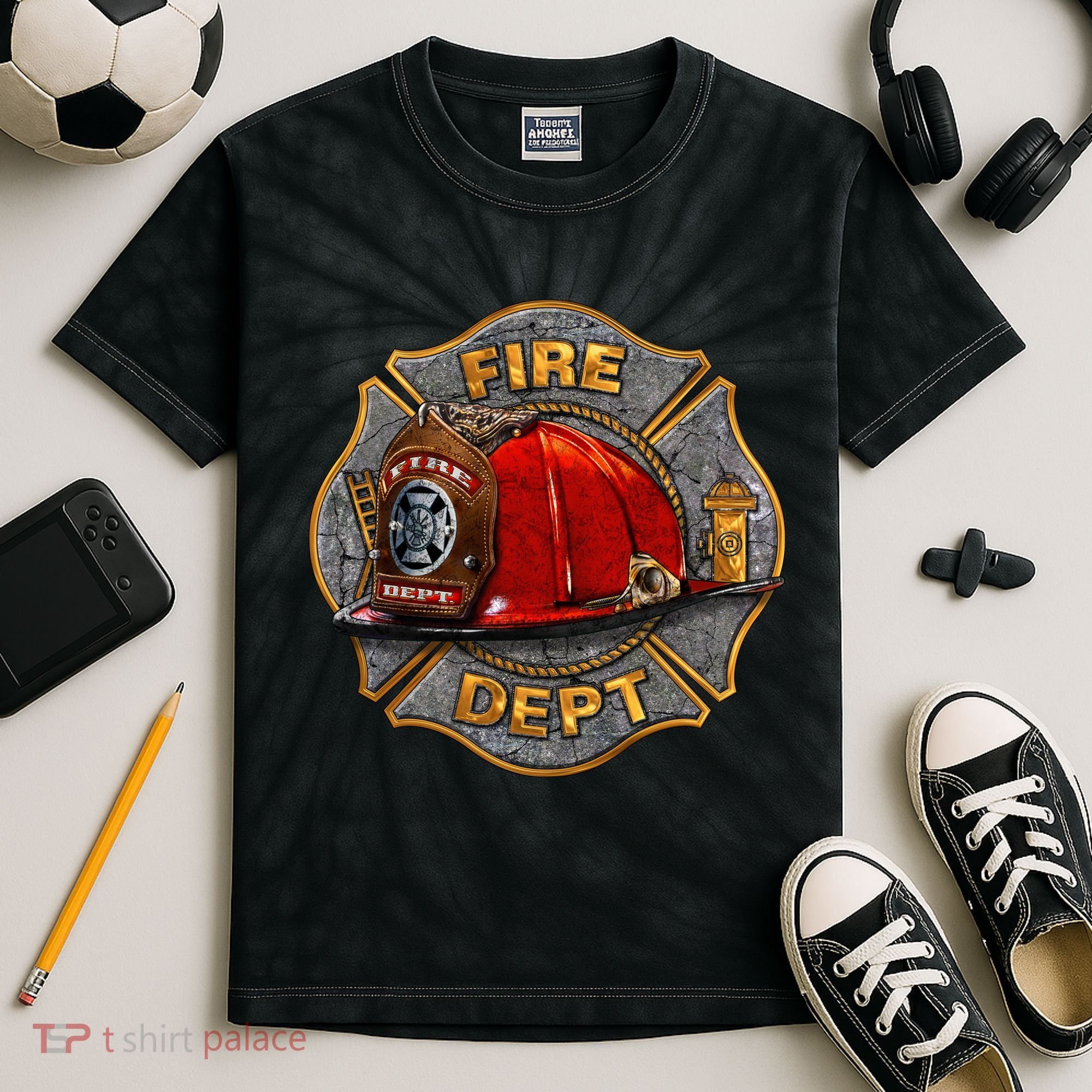 Maltese Fire Dept. Helmet Kids Tie-Dye T-Shirt