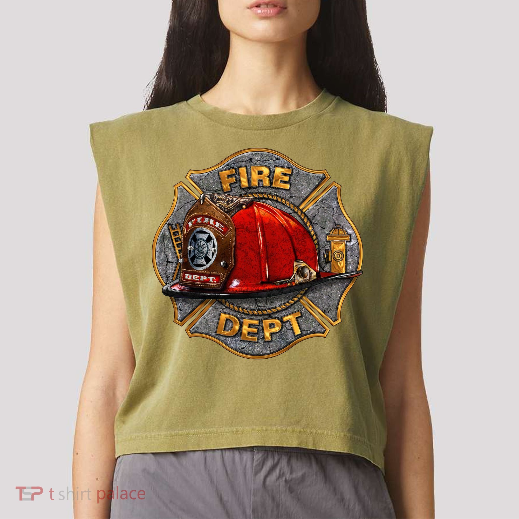 Maltese Fire Dept. Helmet Garment-Dyed Women's Muscle Tee