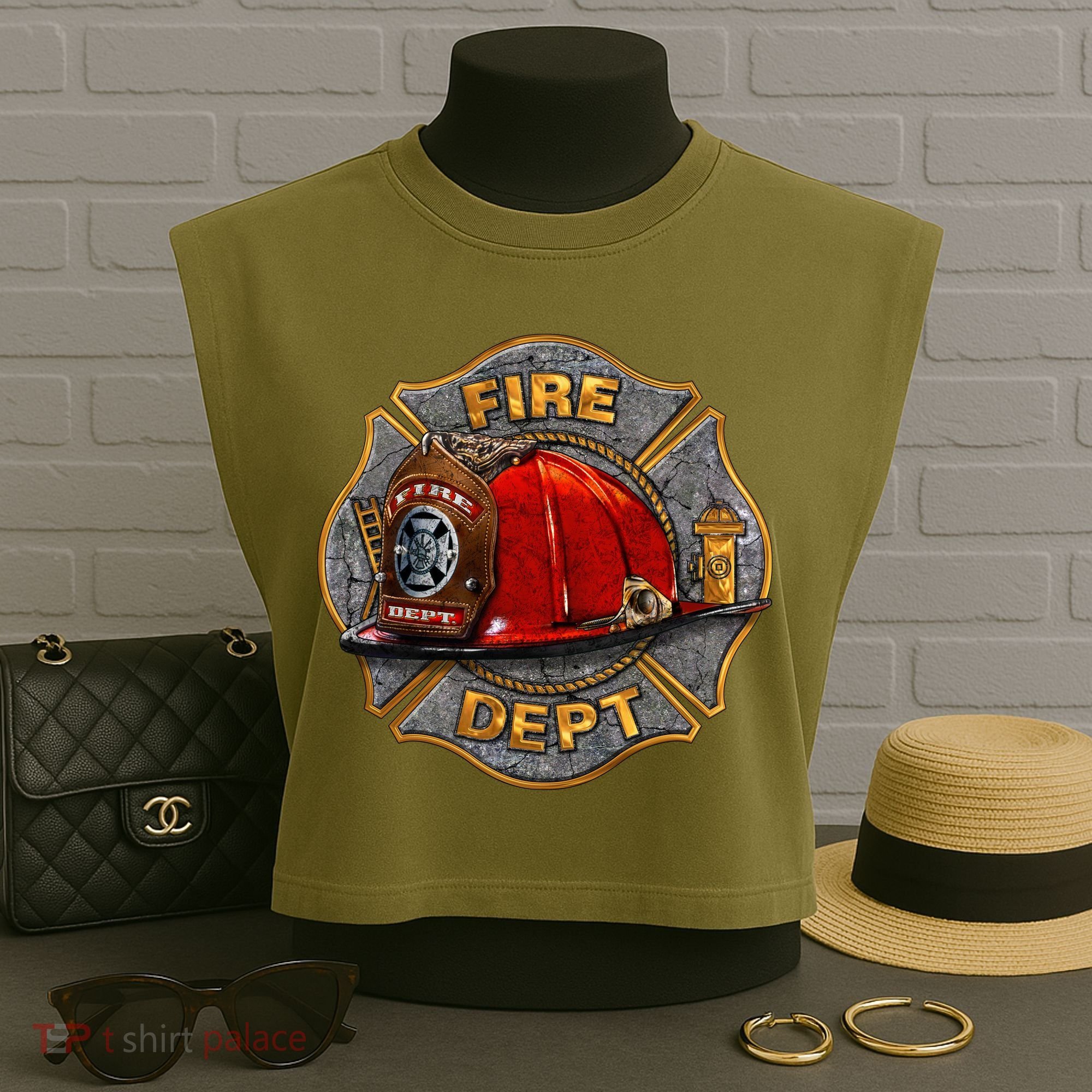 Maltese Fire Dept. Helmet Garment-Dyed Women's Muscle Tee