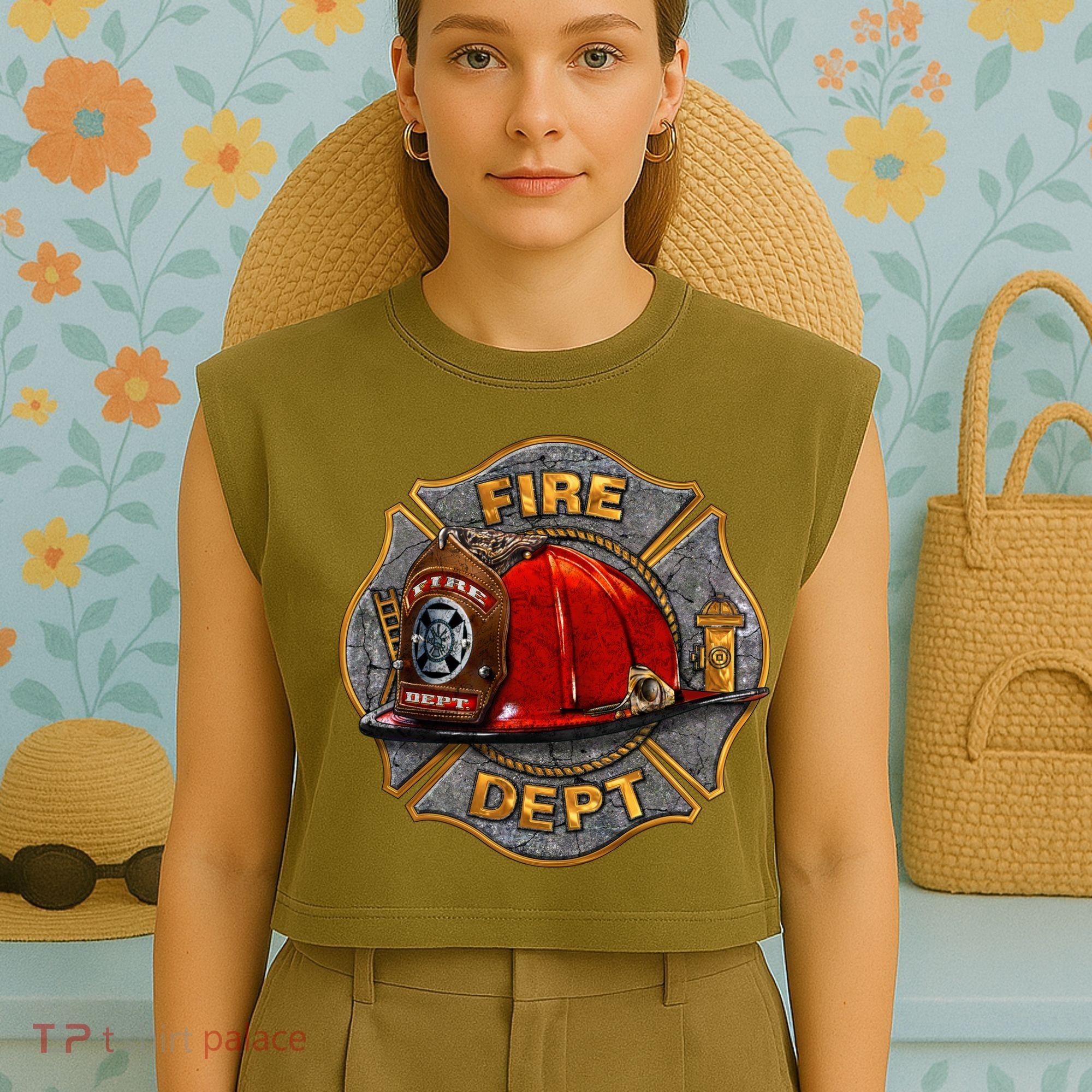 Maltese Fire Dept. Helmet Garment-Dyed Women's Muscle Tee
