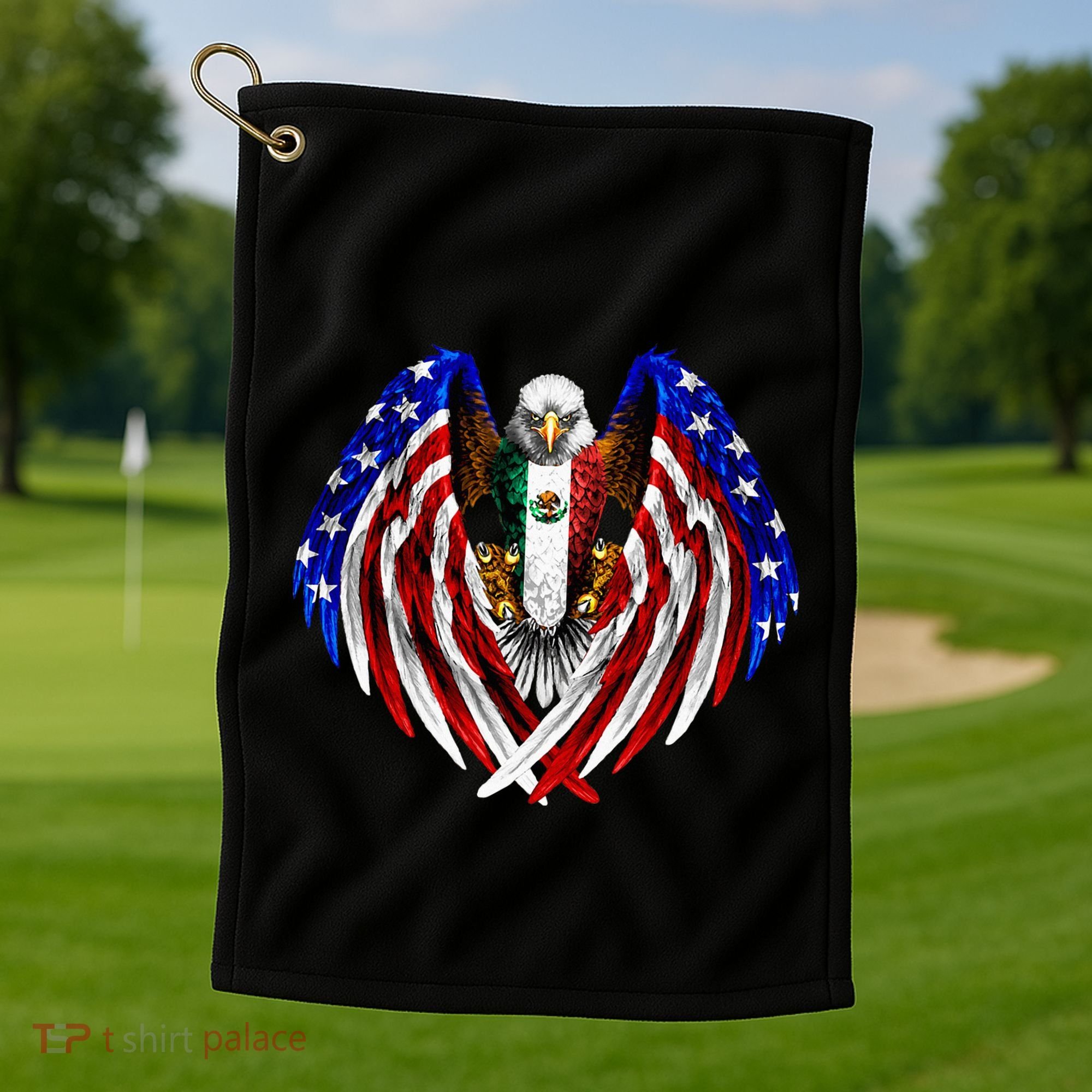 Mexican American Mexico Usa Flag Eagle Golf Towel
