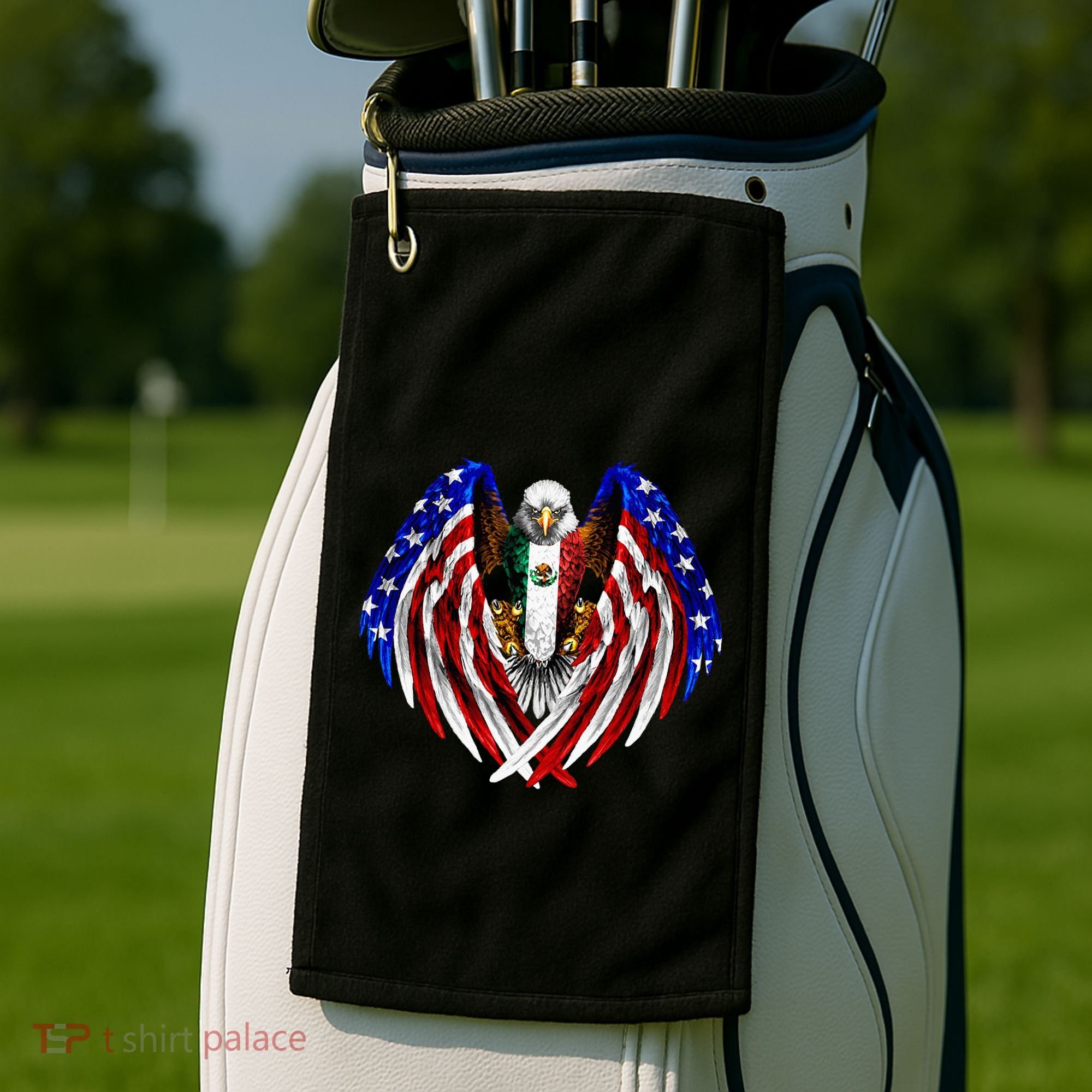Mexican American Mexico Usa Flag Eagle Golf Towel