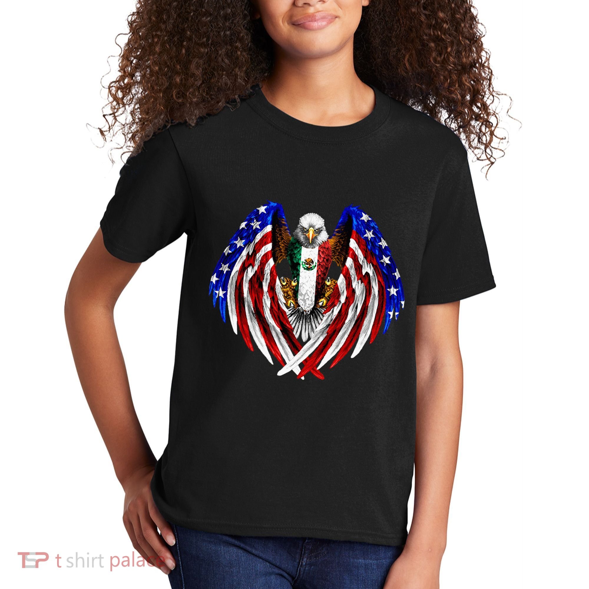 Mexican American Mexico Usa Flag Eagle Kids T-Shirt