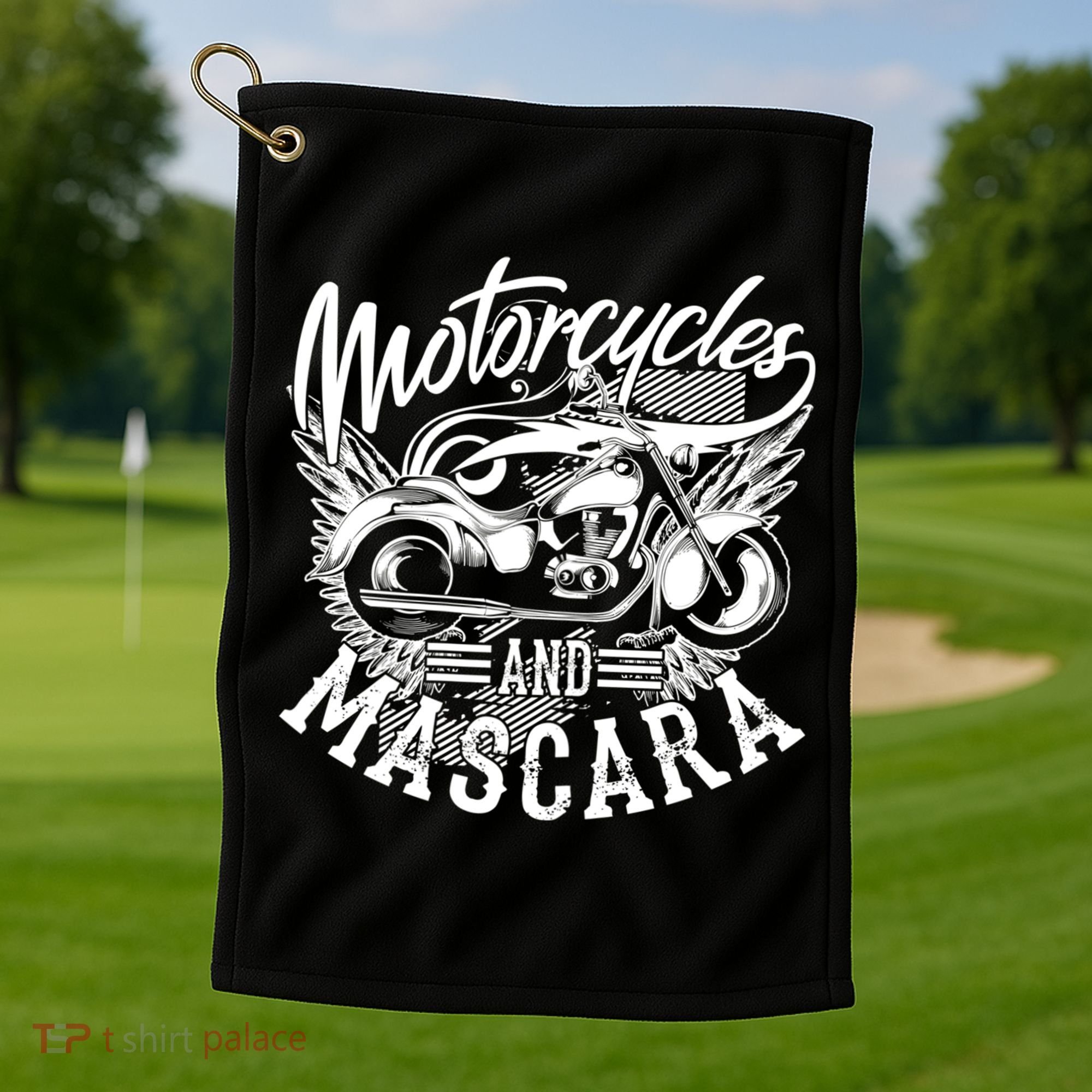 Motorcycles And Mascara Funny Gift Cute Makeup Motor Lover Funny Gift Golf Towel