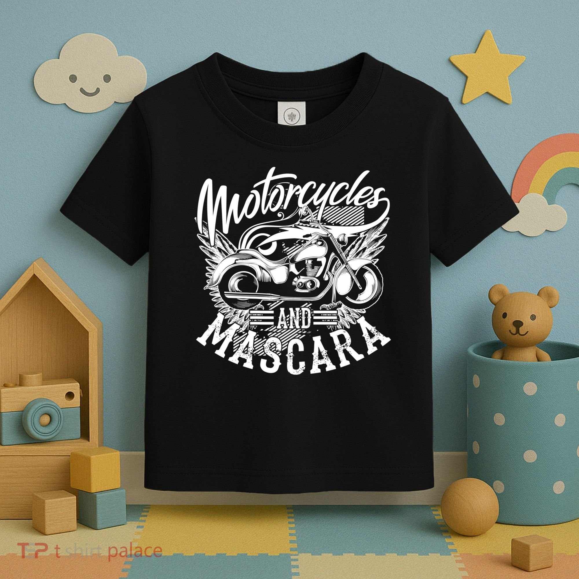 Motorcycles And Mascara Funny Gift Cute Makeup Motor Lover Funny Gift Toddler T-Shirt