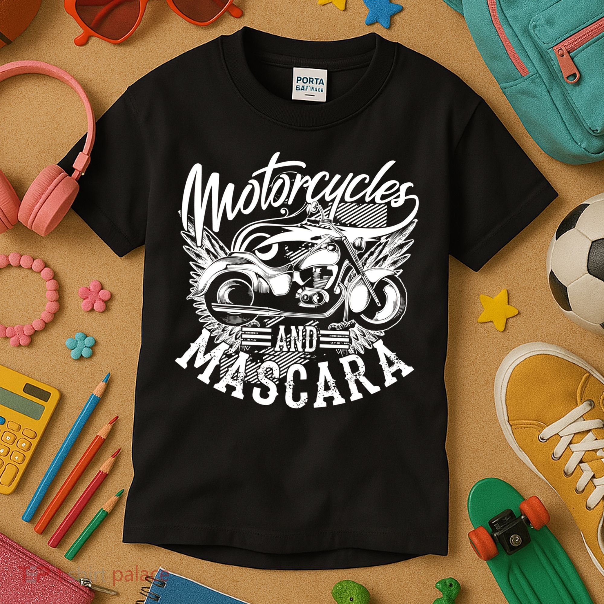 Motorcycles And Mascara Funny Gift Cute Makeup Motor Lover Funny Gift Kids T-Shirt