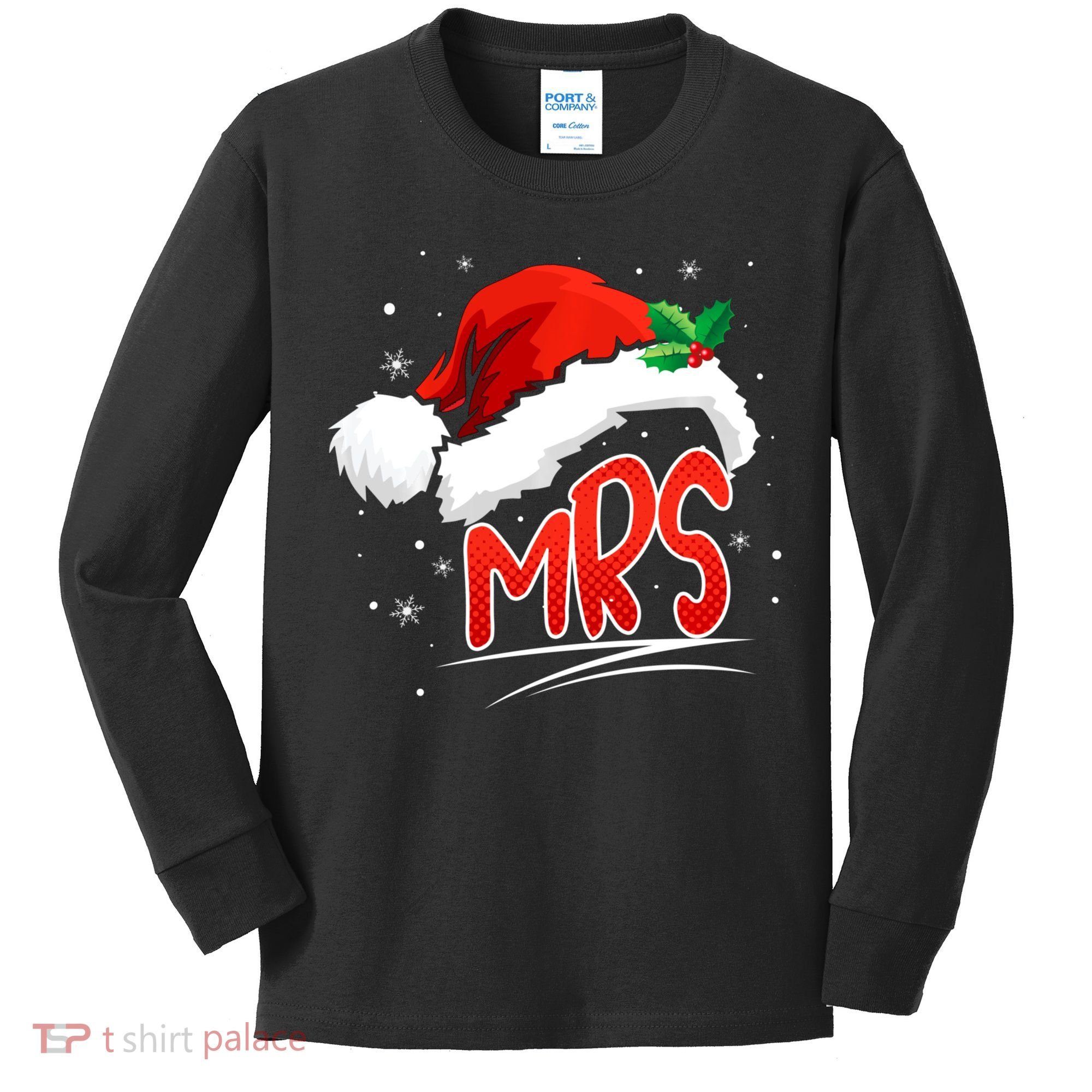 Mr. And Mrs. Christmas Santa Claus Matching His Hers Kids Long Sleeve Shirt