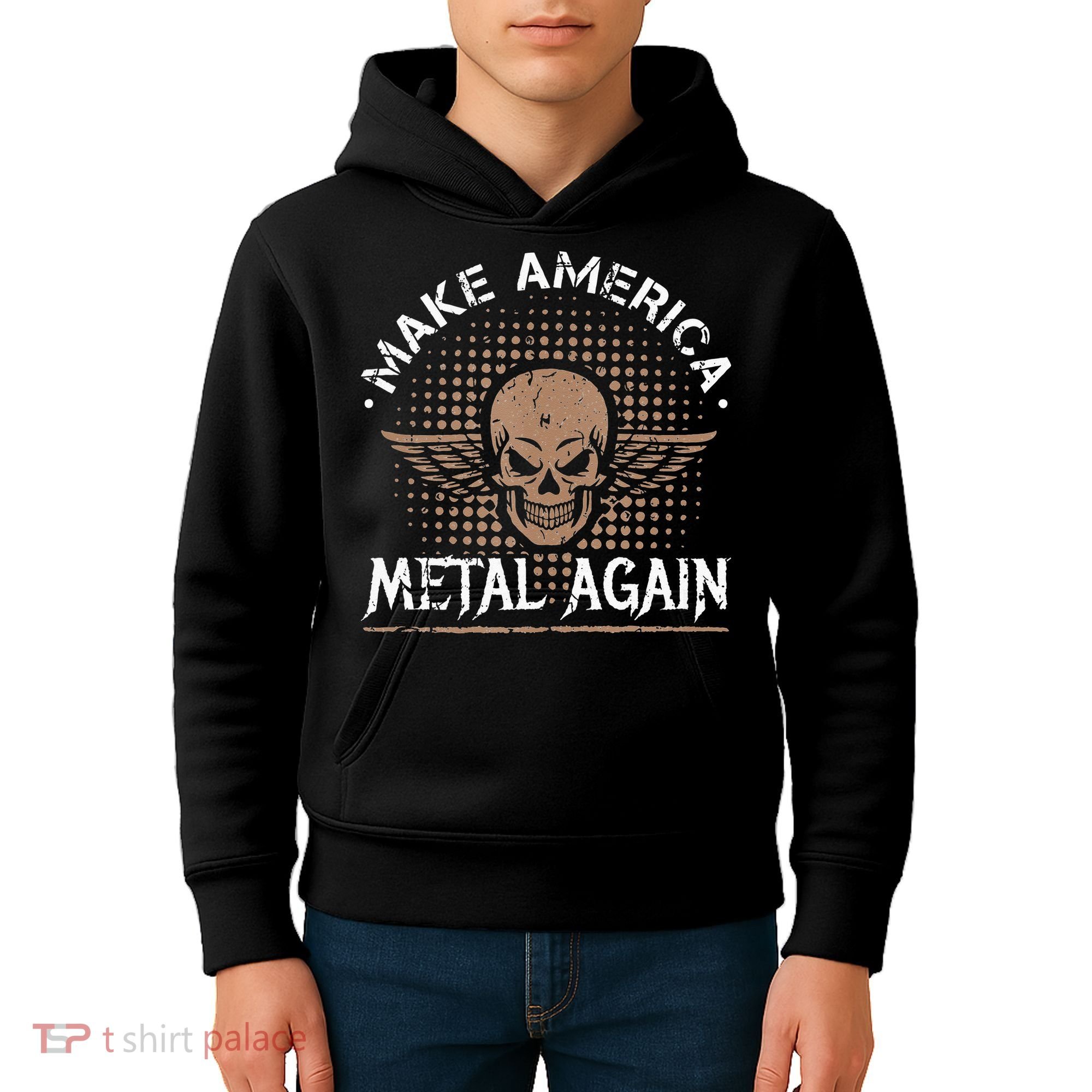 Make America Metal Again Skull Rock And Roll Heavy Music Kids Hoodie