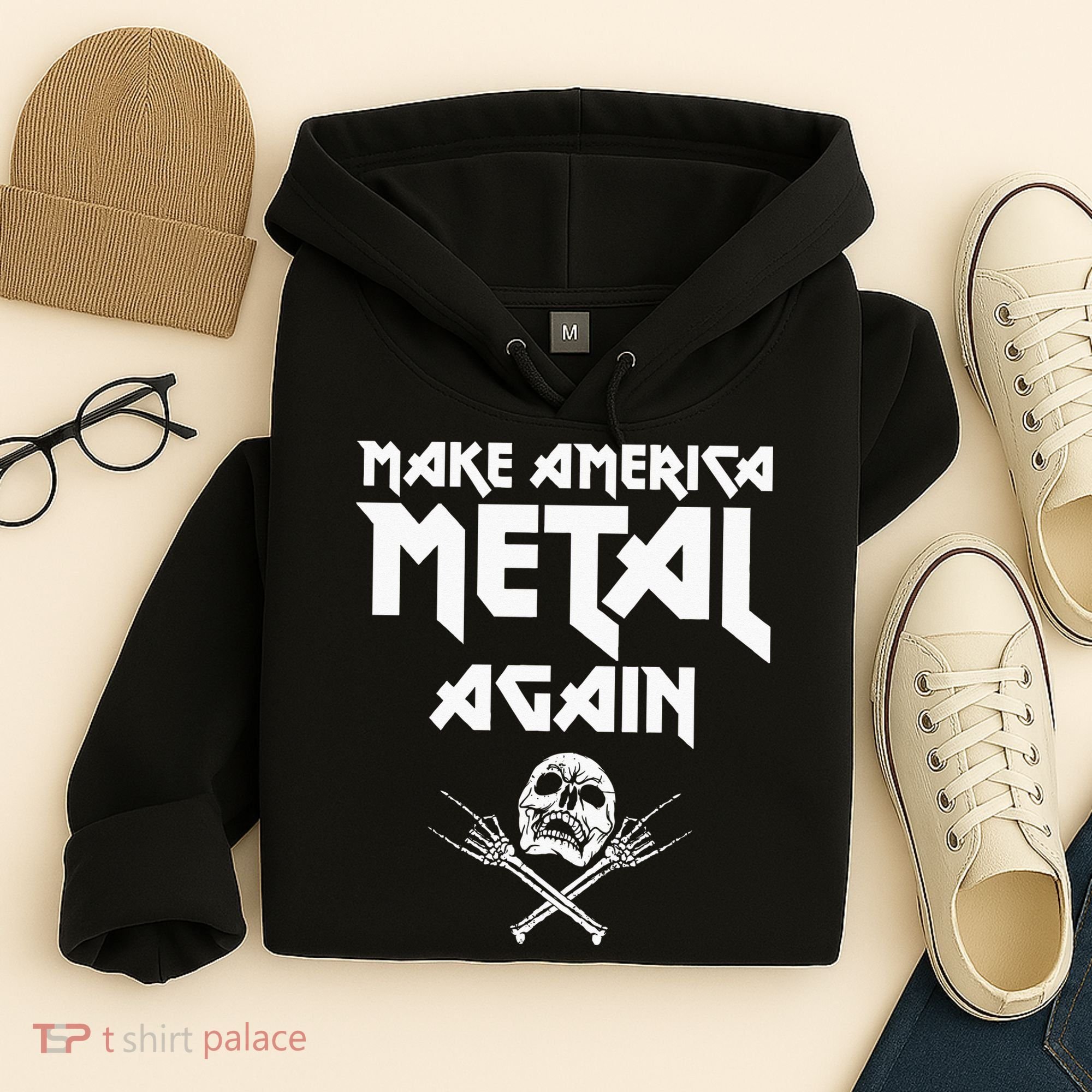 Make America Metal Again Skull Rock And Roll Heavy Music Hoodie