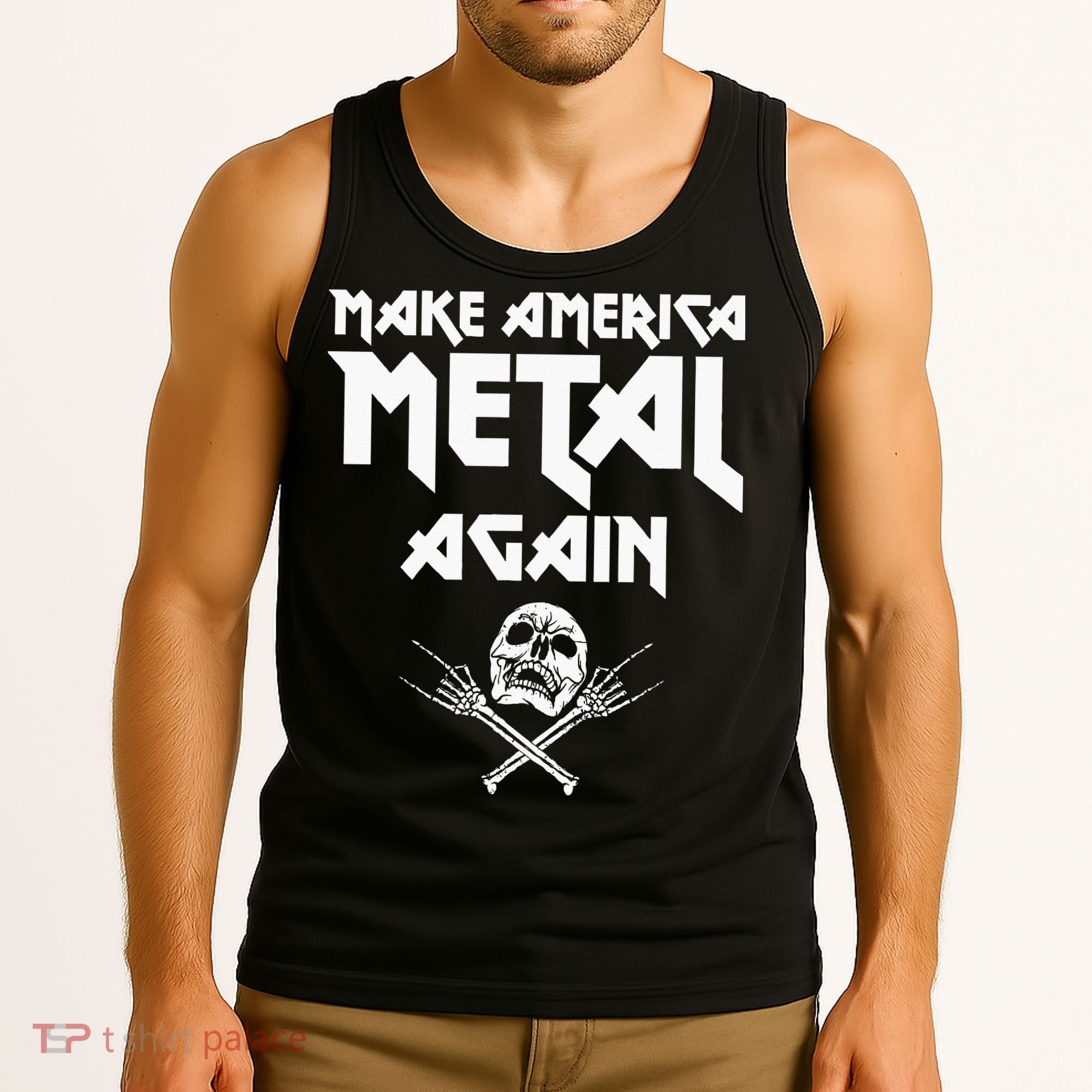 Make America Metal Again Skull Rock And Roll Heavy Music Tank Top