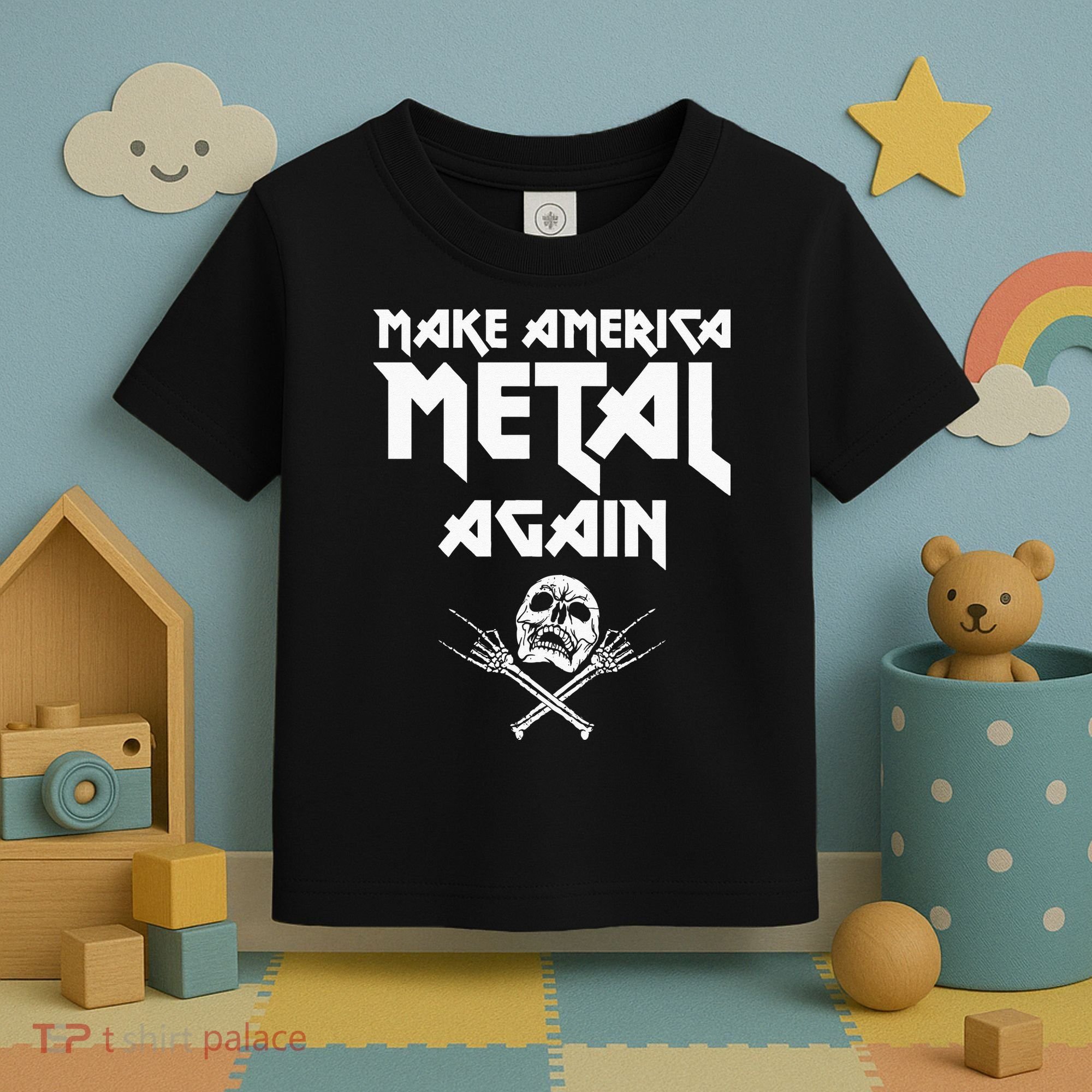 Make America Metal Again Skull Rock And Roll Heavy Music Toddler T-Shirt