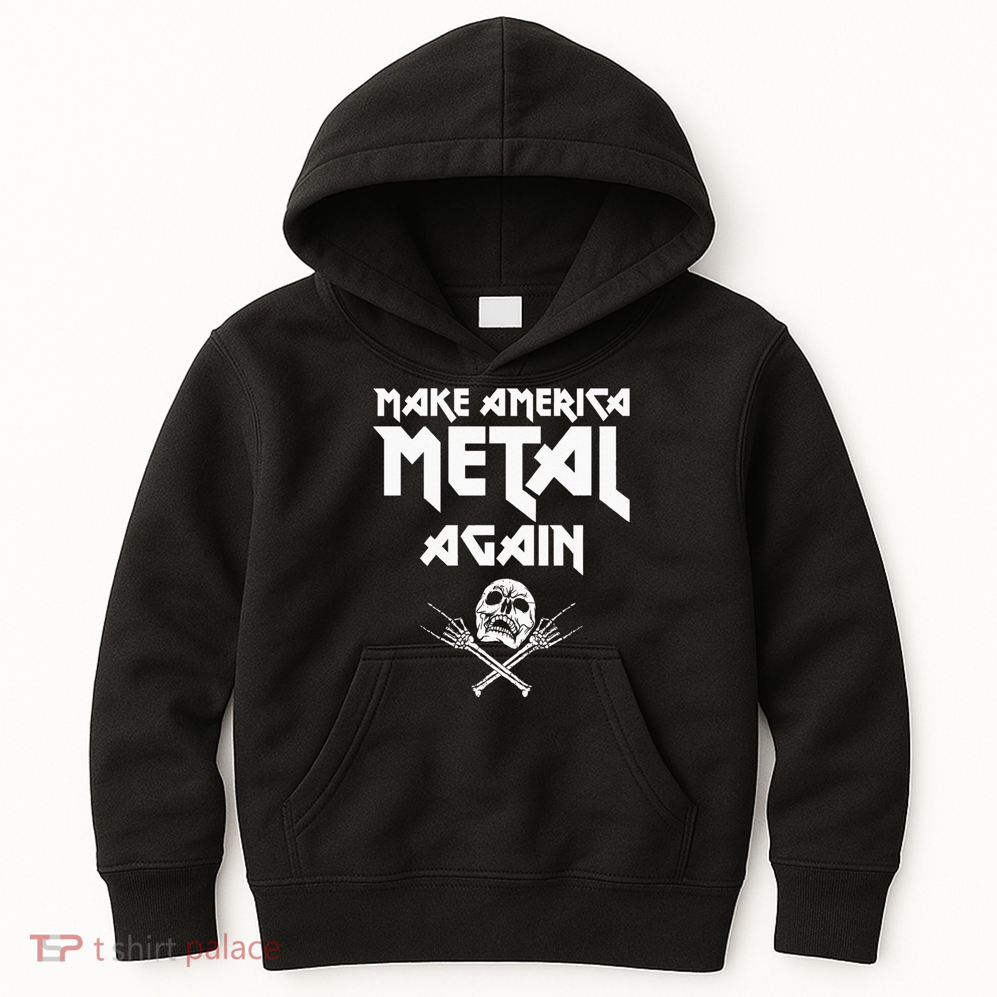Make America Metal Again Skull Rock And Roll Heavy Music Kids Hoodie