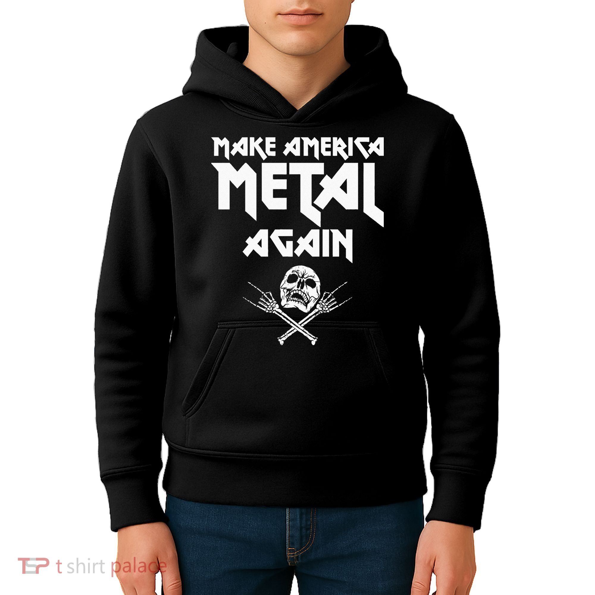 Make America Metal Again Skull Rock And Roll Heavy Music Kids Hoodie