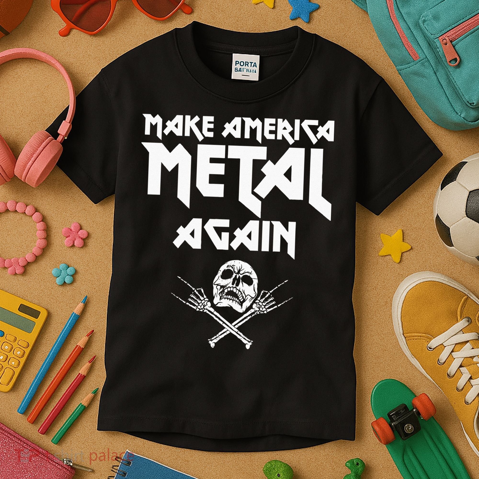 Make America Metal Again Skull Rock And Roll Heavy Music Kids T-Shirt