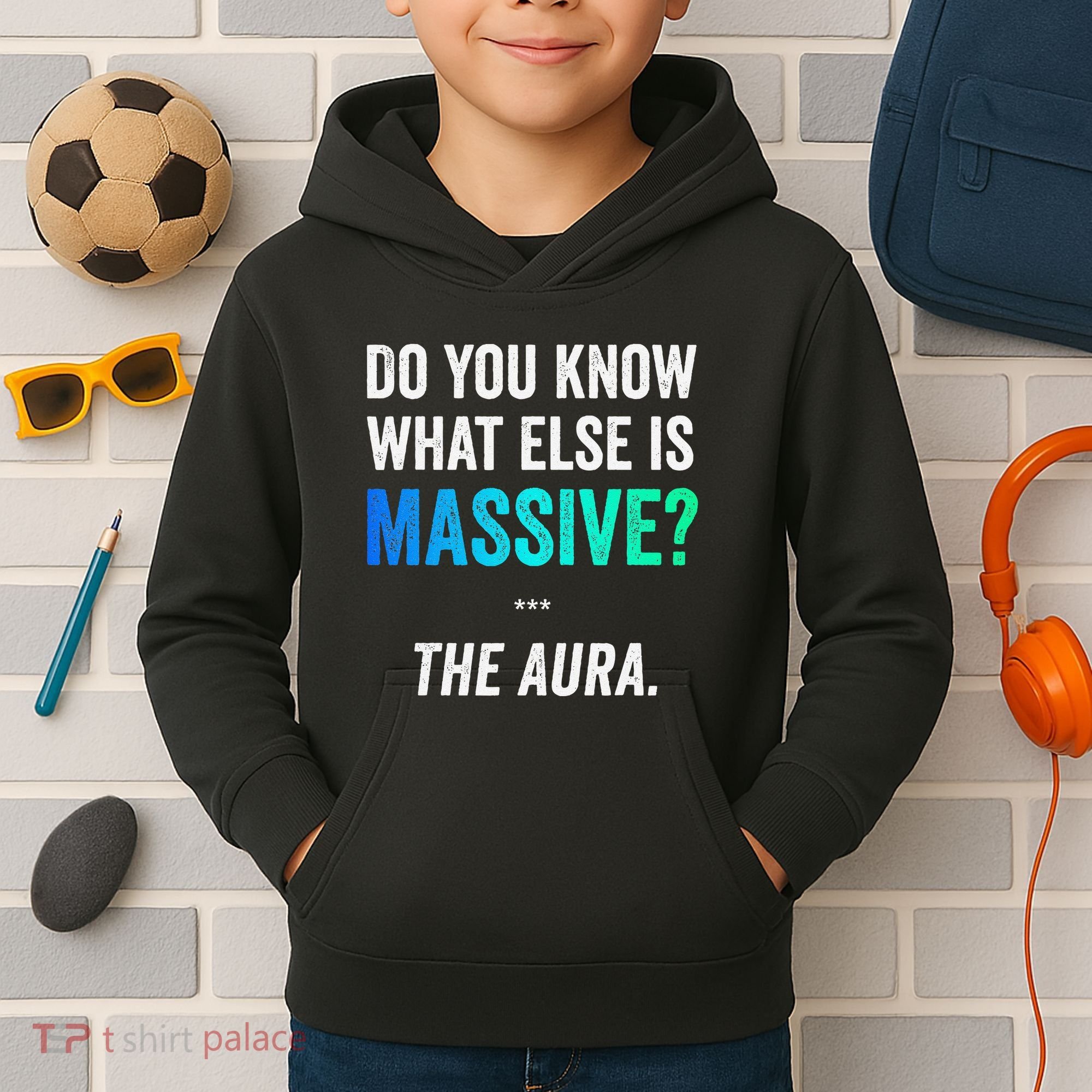 Massive Aura Meme Funny Gen Z Slang Gaming Meme Aura Kids Hoodie