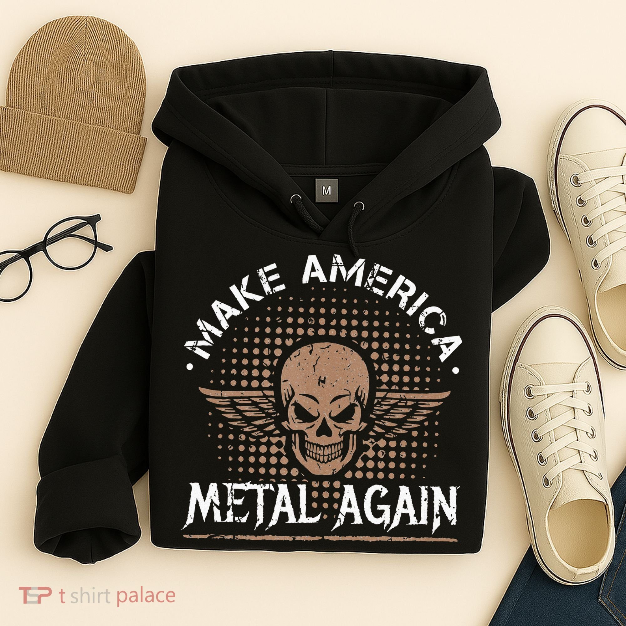 Make America Metal Again Skull Rock And Roll Heavy Music Hoodie