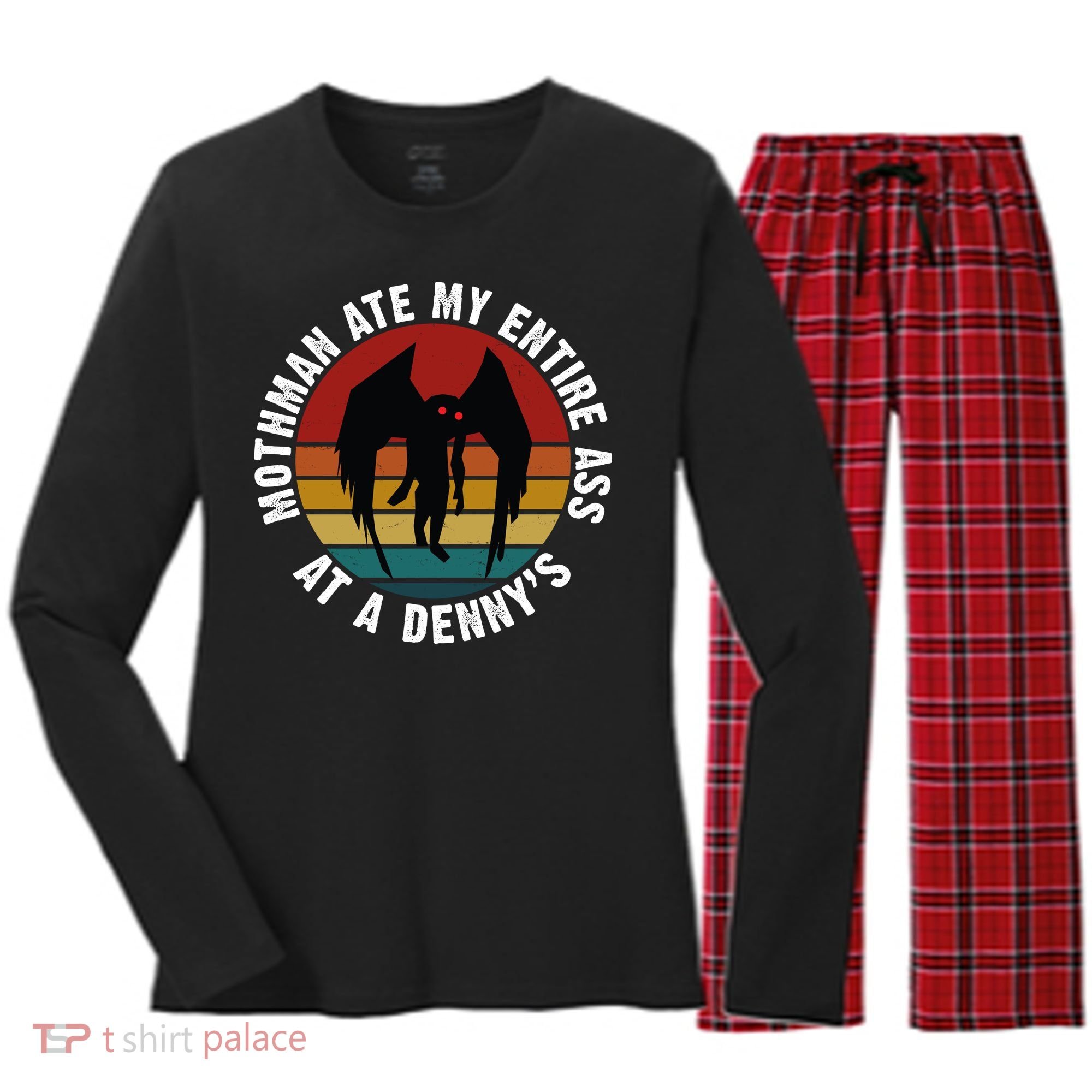 Mothman Ate My Entire Ass At A Denny's Women's Long Sleeve Flannel Pajama Set 