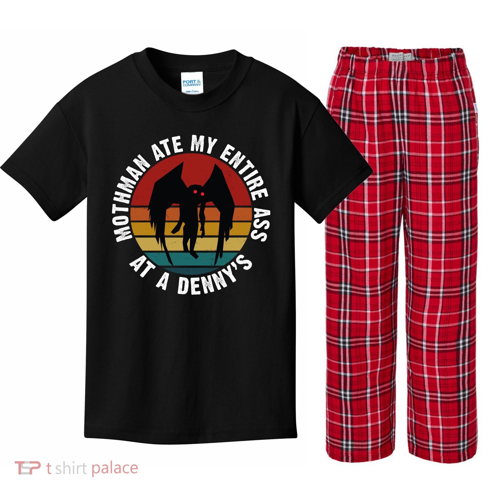Mothman Ate My Entire Ass At A Denny's Kids Plaid Pajama Set