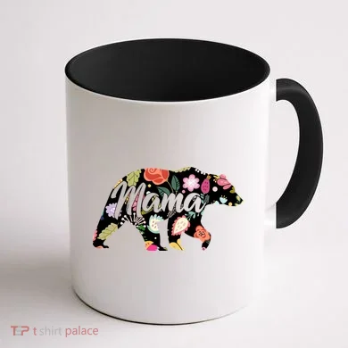 Mama Bear Cute Flower Pattern Coffee Mug back
