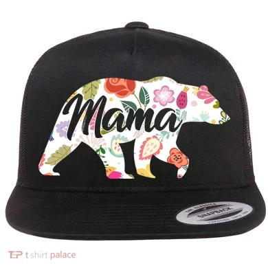 Mama Bear Cute Flower Pattern Flat Bill Trucker Hat