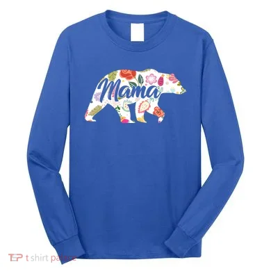 Mama Bear Cute Flower Pattern Long Sleeve Shirt