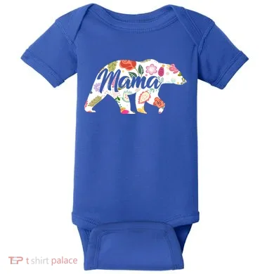 Mama Bear Cute Flower Pattern Baby Bodysuit