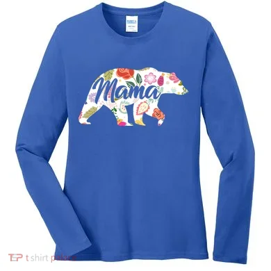 Mama Bear Cute Flower Pattern Women's Long Sleeve Shirt
