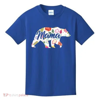 Mama Bear Cute Flower Pattern Kids T-Shirt