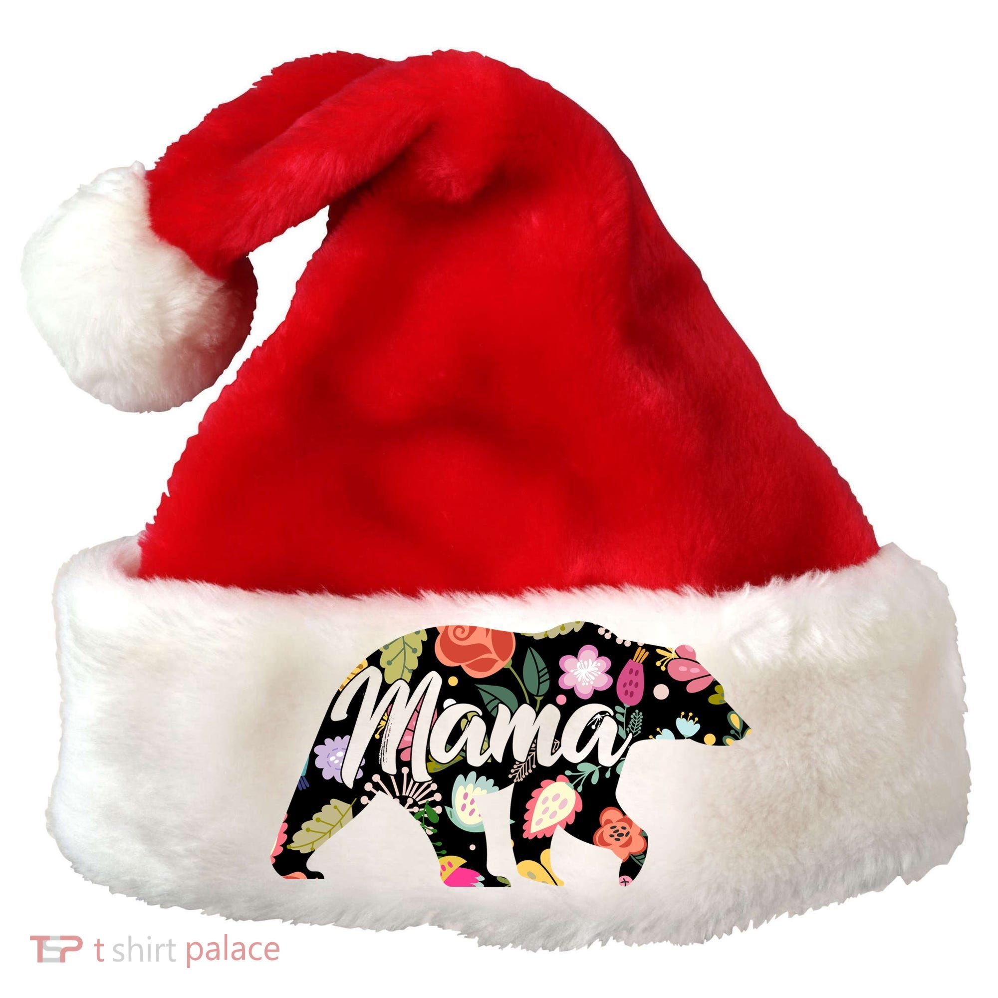 Mama Bear Cute Flower Pattern Santa Hat