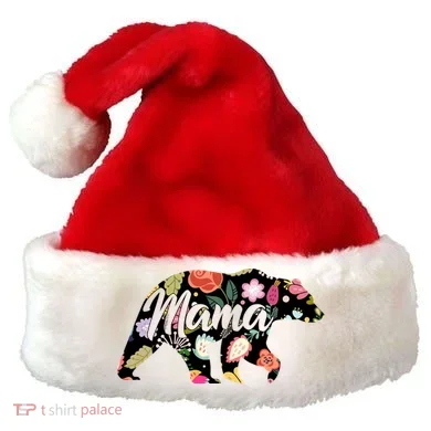 Mama Bear Cute Flower Pattern Santa Hat