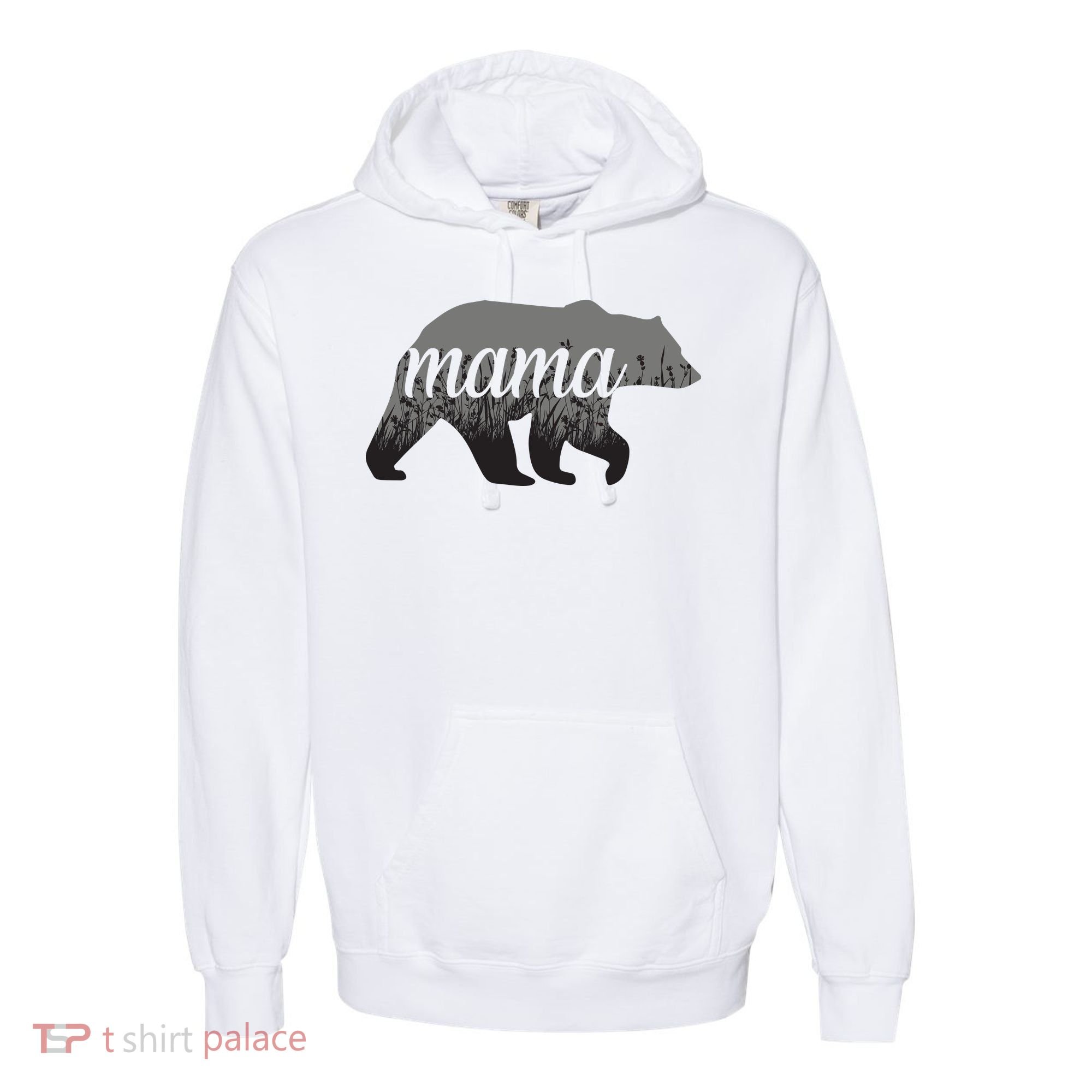 Mama Bear Floral Logo Comfort Colors Garment-Dyed Hooded Sweatshirt