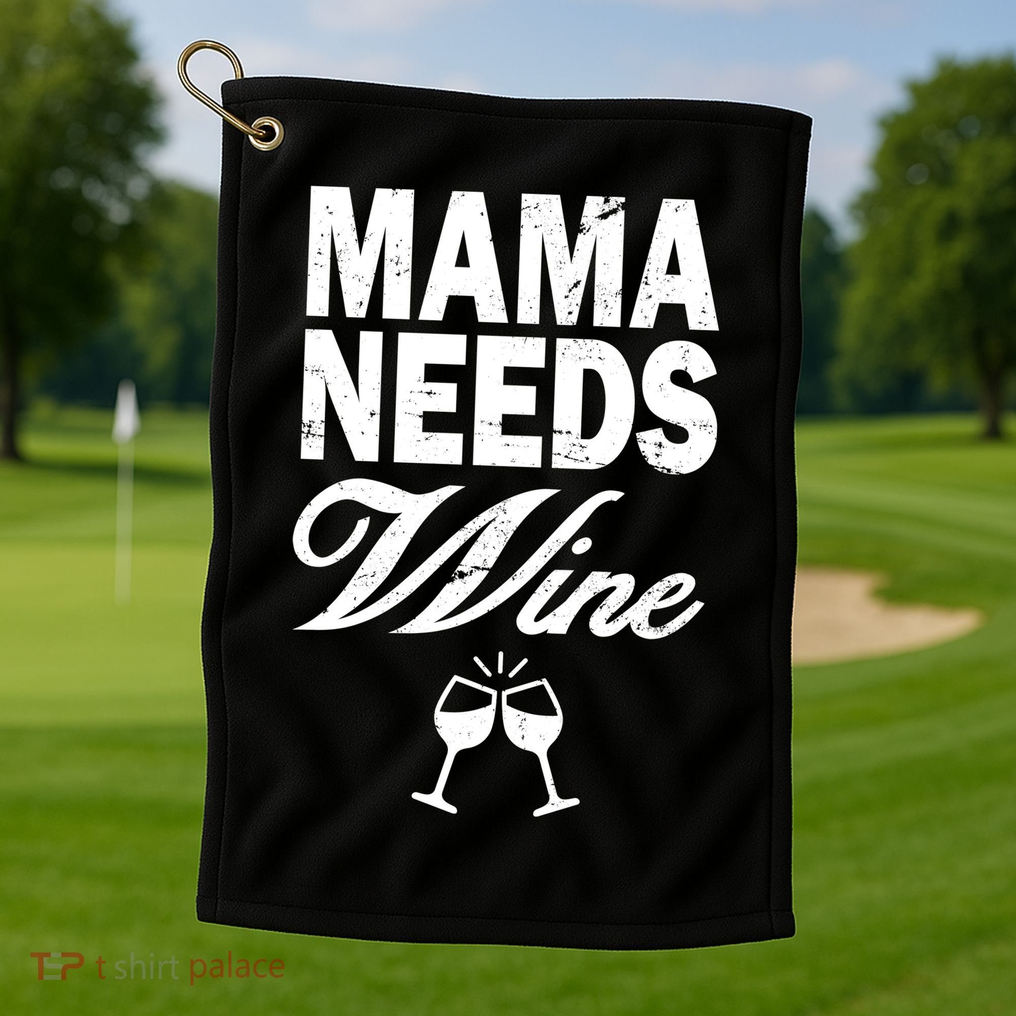 Mama Needs Wine Golf Towel