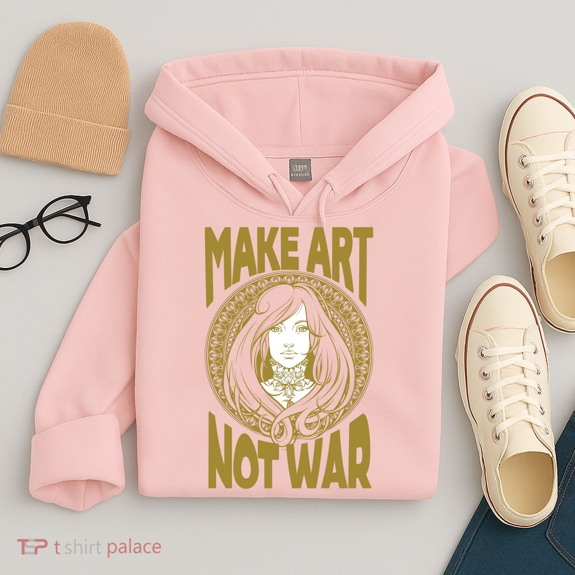 Make Art Not War Cameo Portrait Hoodie
