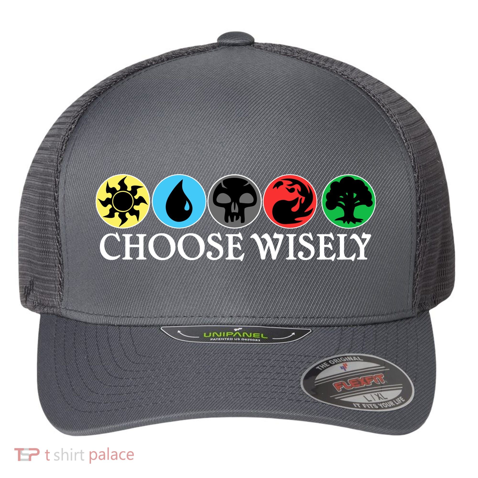 Mana Symbols Gathering Magic Choose Wisely  Flexfit Unipanel Trucker Cap